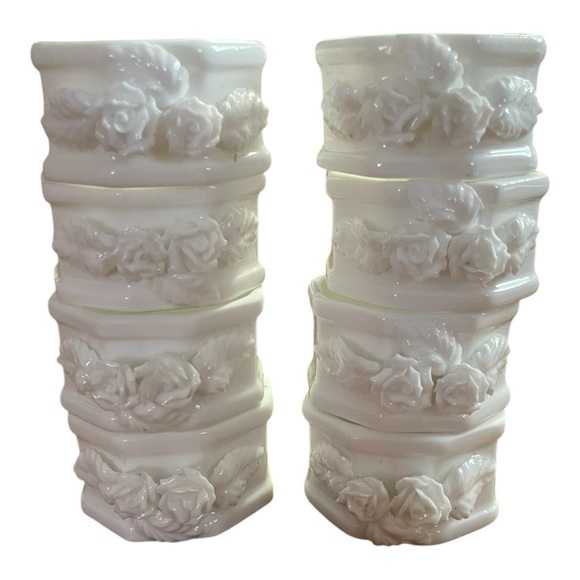 set of 8 Shafford bone china White napkin Octagon rings Rose Pattern - Picture 4 of 7